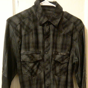 Flannel black and gray + leather sleaves